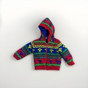 Vintage Nordic Scandinavian Kids Knit Zip Sweater Colorful 12m